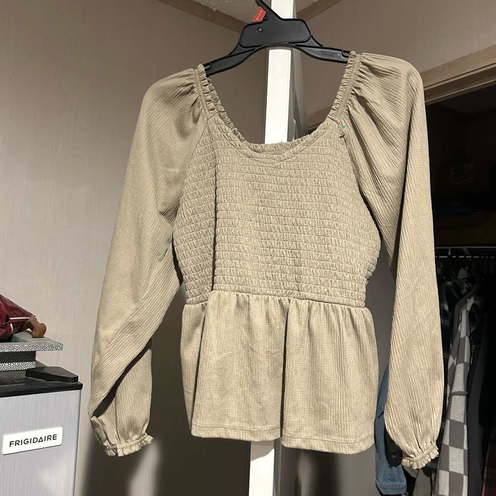 Women's Beige Smocked Top